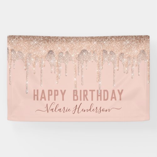 Pink Glitter Drips Happy Birthday Banner