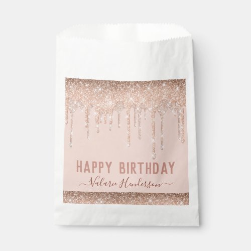 Pink Glitter Drips Happy Birthday Napkins Favor Bag