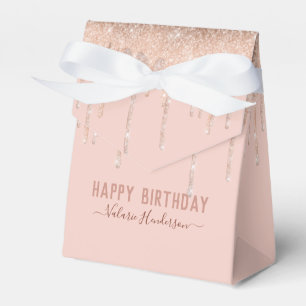 Pink Glitter Drips Happy Birthday Napkins Favor Boxes