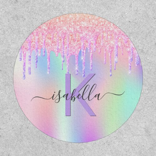 Pink glitter drips holographic name girl patch