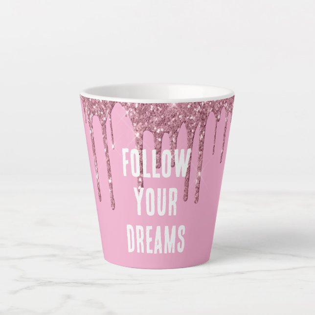 Pink Glitter Drips Latte Mug (Front)