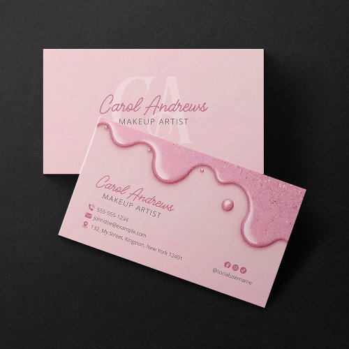 Pink Glitter Drips Makeup Artist Lash Beauty Salon Business Card