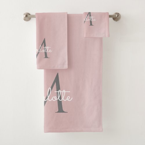 Pink Glitter Drips Monogram Elegant Girly Script Bath Towel Set