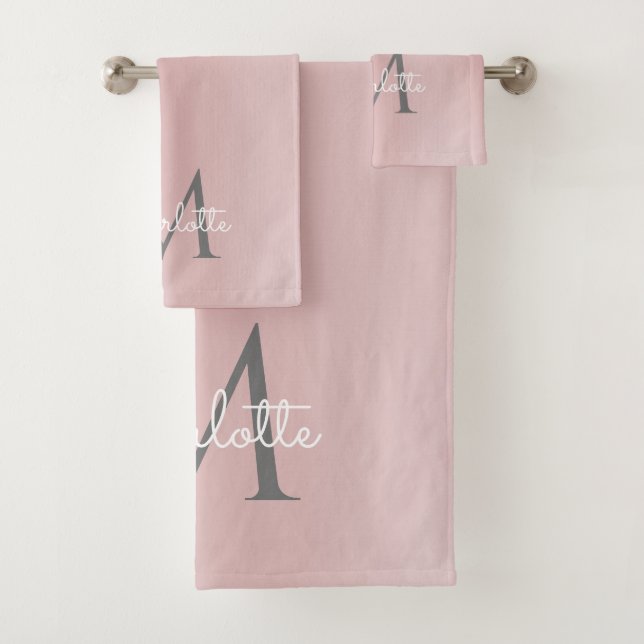 Pink Glitter Drips Monogram Elegant Girly Script Bath Towel Set (Insitu)