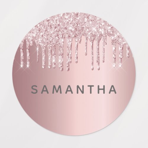 Pink glitter drips monogram name labels