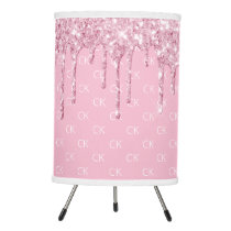 Pink glitter drips monogram pattern girl tripod lamp