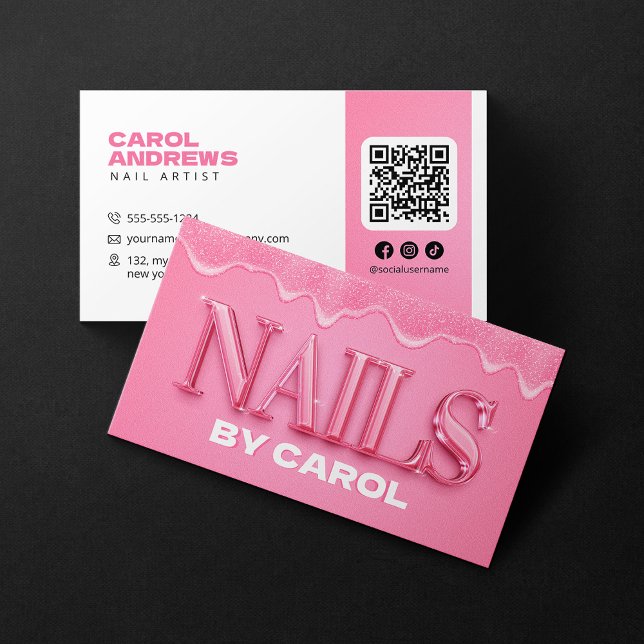Pink Glitter Drips Nail Technician Nail Artist Business Card (Creator Uploaded)