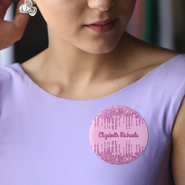 Pink glitter drips name tag button (Creator Uploaded)