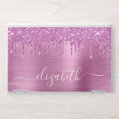 Pink Glitter Drips Personalized HP Laptop Skin