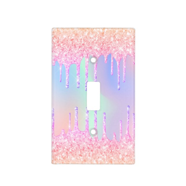 Pink glitter drips purple mint green holographic light switch cover (Front)