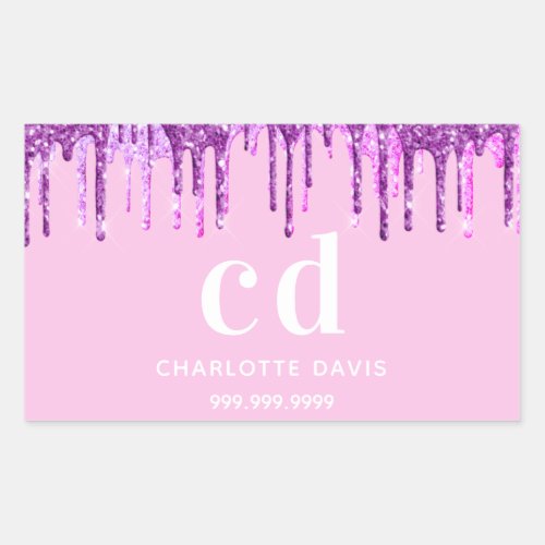 Pink glitter drips purple name rectangular sticker