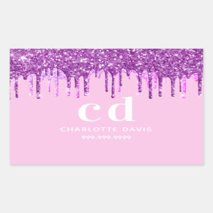 Pink glitter drips purple name rectangular sticker