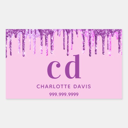 Pink glitter drips purple name rectangular sticker