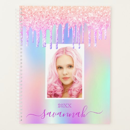 Pink glitter drips purple photo 2024 planner