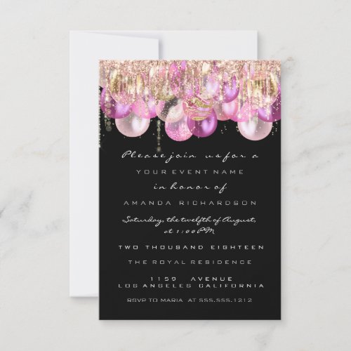 Pink Glitter Drips Rose Confetti Bridal Sweet 16th Invitation