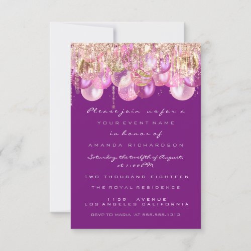 Pink Glitter Drips Rose Magenta Bridal Sweet 16th Invitation