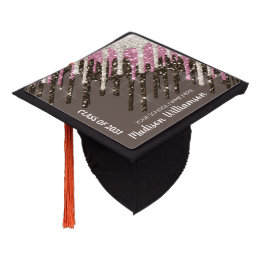 Pink glitter drips sparkle elegant chic typography graduation cap topper