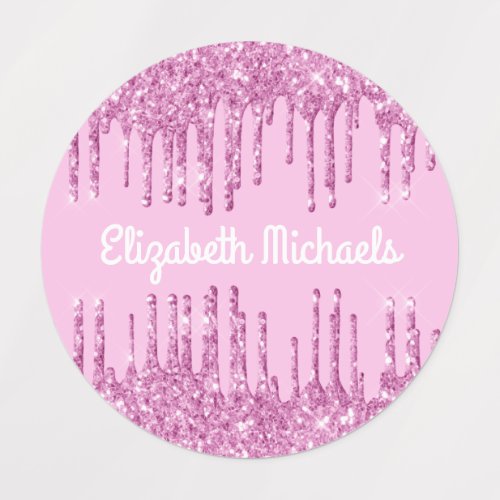 Pink glitter drips white name girl  labels