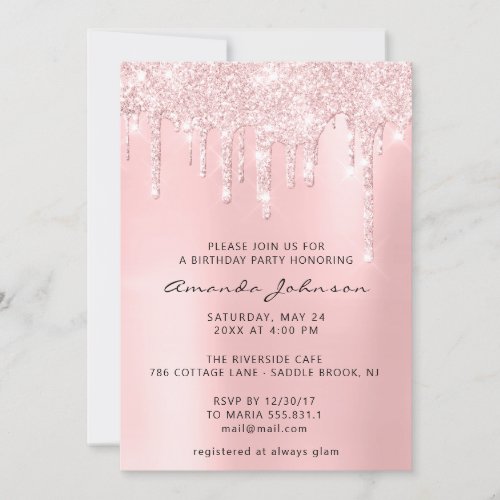 Pink Glitter Effect Drip Baby Shower Girl Birthday Invitation