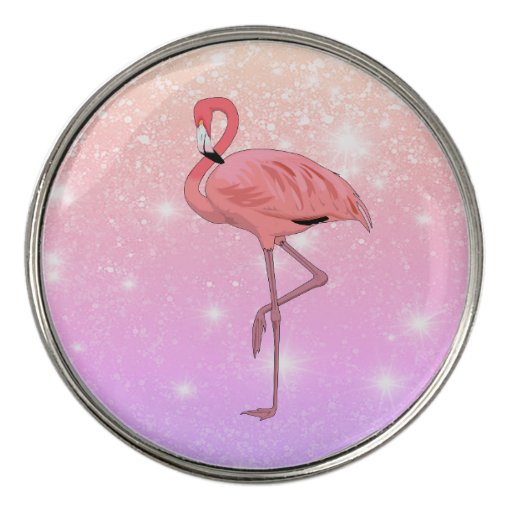 Pink Glitter Effect Flamingo Golf Ball Marker | Zazzle