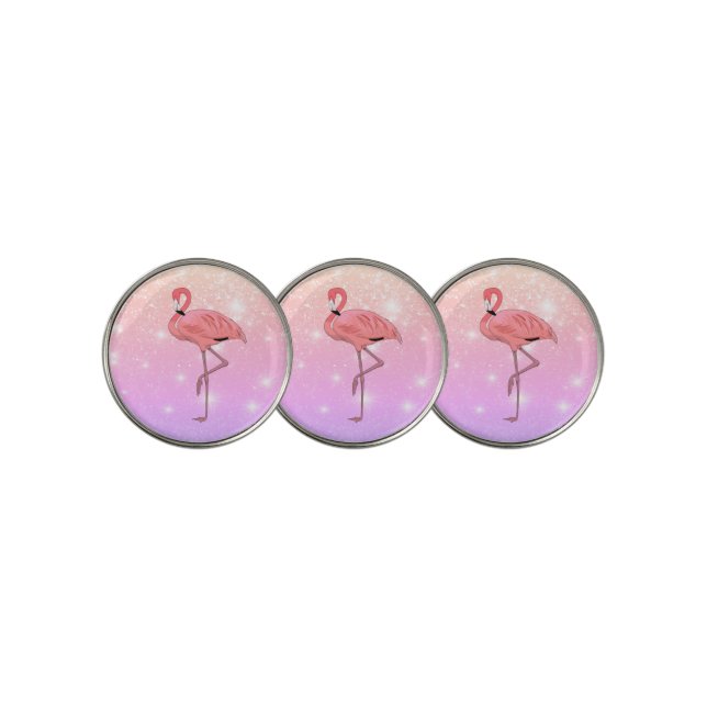 Pink Glitter Effect Flamingo Golf Ball Marker (3 Up)