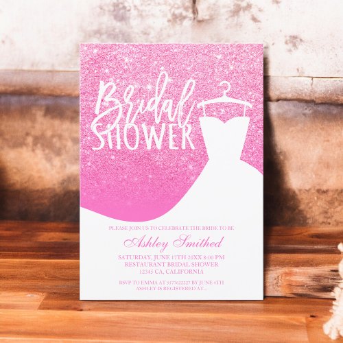 Pink glitter elegant chic dress Bridal shower Invitation