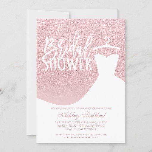 Pink Glitter Elegant Chic Dress Bridal Shower Invitation 