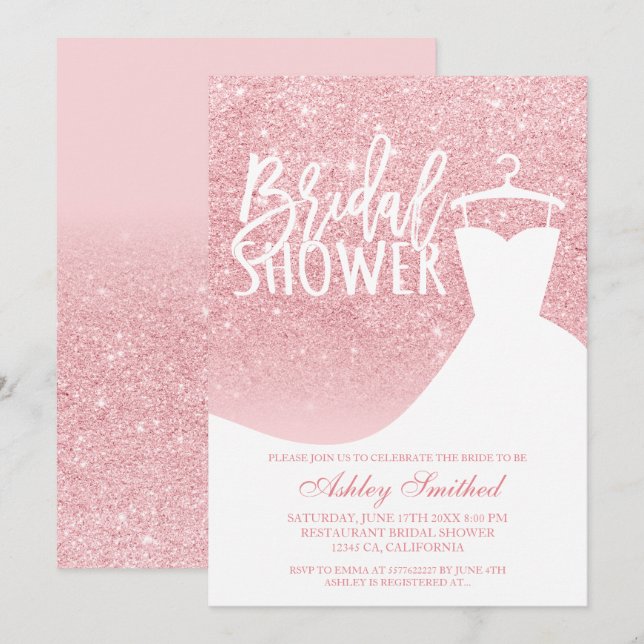 Pink glitter elegant chic dress Bridal shower Invitation (Front/Back)