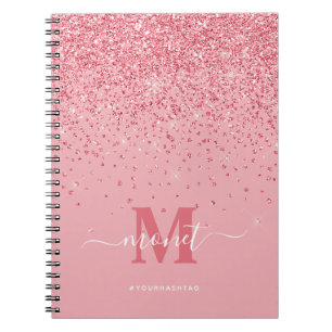 Pink Glitter Elegant Stylish Monogram Notebook