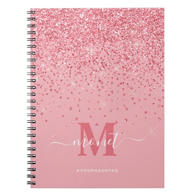 Pink Glitter Elegant Stylish Monogram Notebook (Front)