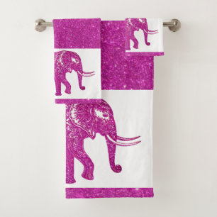 Pink glitter elephant bath towel set