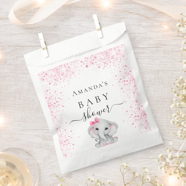 Pink glitter elephant girl balloons Baby Shower Favor Bag (Clipped)