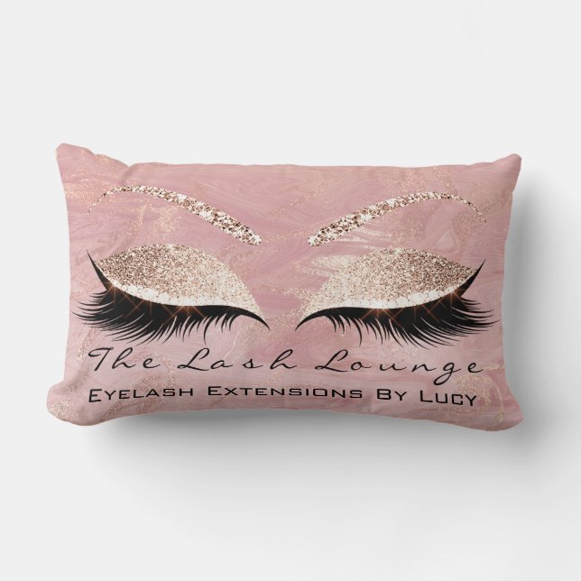Pink Glitter Eye Makeup Lashes Beauty Marble Name Lumbar Pillow (Front)