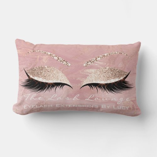 Pink Glitter Eye Makeup Lashes Beauty Marble Name Lumbar Pillow