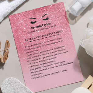 PInk glitter Eyelash  Brow Aftercare Instructions Business Card