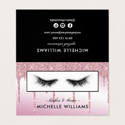 Pink Glitter Eyelashes After Care Referral Business Card