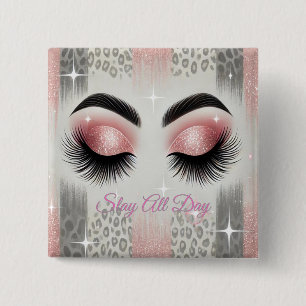 Pink Glitter Eyelashes Button
