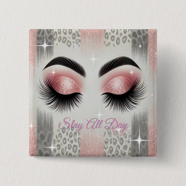 Pink Glitter Eyelashes Button (Front)