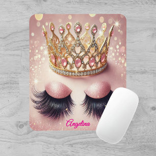 Pink Glitter Eyelashes Crown Custom Mouse Pad