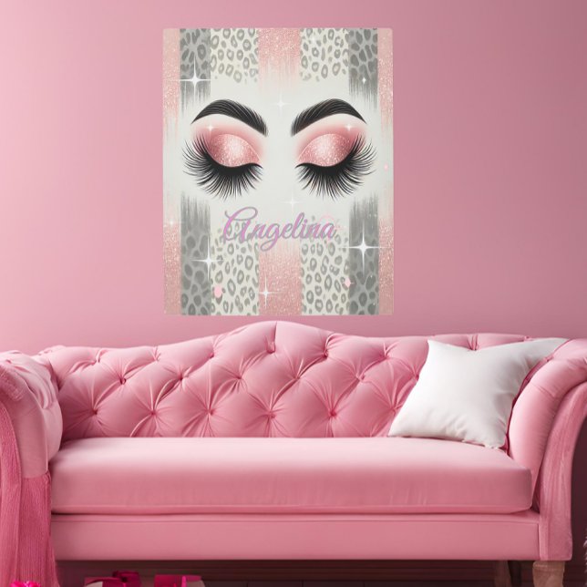  Pink Glitter Eyelashes  Metal Print (Pink glitter lashes metal print — luxe glam gift for bride, MOH, or beauty lover)