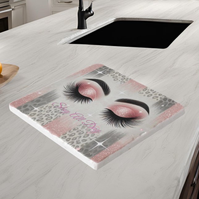 Pink Glitter Eyelashes  Trivet (Chic pink glitter eyelashes trivet — glam gift for beauty lovers & lash queens.)