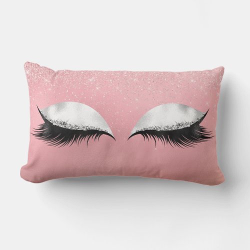 Pink Glitter Eyes Makeup Confetti Rose White Girly Lumbar Pillow