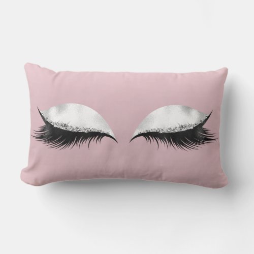 Pink Glitter Eyes Makeup Salmon Black White Gray Lumbar Pillow