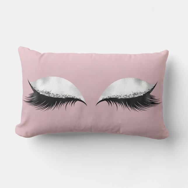 Pink Glitter Eyes Makeup Salmon Black White Gray Lumbar Pillow (Front)