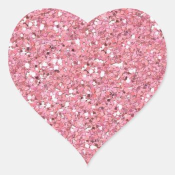 Pink Glitter (faux) Heart Sticker by RiverJude at Zazzle