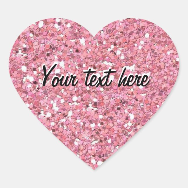 Pink Glitter (Faux) Personalized Heart Sticker (Front)