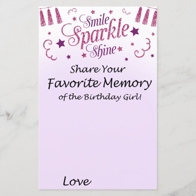 Pink glitter Favorite Memory of the Birthday Girl (Front)