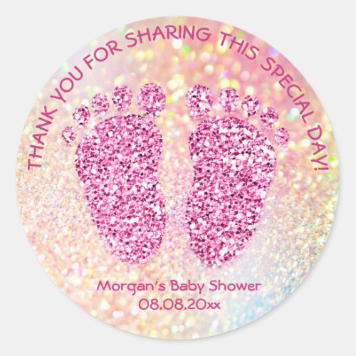 Pink Glitter Feet Baby Shower Favor Thank Girl VIP Classic Round Sticker