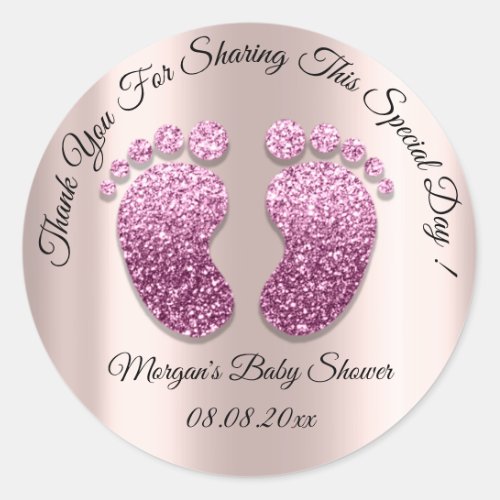 Pink Glitter Feet Baby Shower Favor Thank You Classic Round Sticker