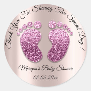 Pink Glitter Feet Baby Shower Favor Thank You Classic Round Sticker